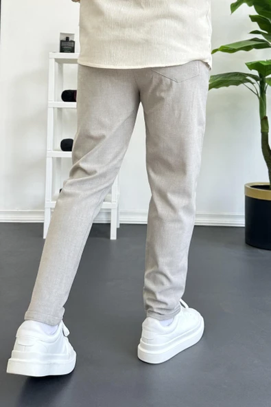 Erkek Dar Paça Jogger Pantolon Taş Rengi Edw384 - 5