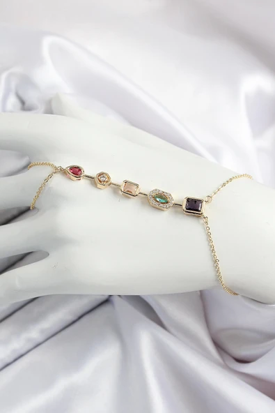 Pirinç  Renkli Zirkon Taşlı Y Model Gold Renk Kadın Şahmeran