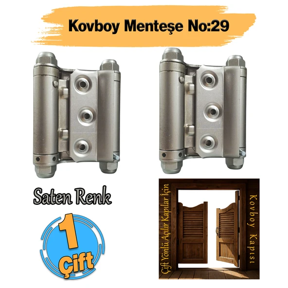 İki Yön Açılır Çarpma Kapı Menteşesi (1 Çift) No 29 luk Yaylı Saten Renk Menteşesi Kovboy Menteşe ürün görseli