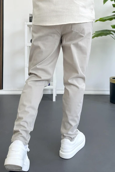 Erkek Dar Paça Jogger Pantolon Bej Edw384 - Resim 3