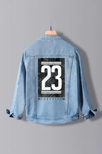 Erkek Slim Fit Sırt Baskılı Denim Kot Ceket Açık Mavi Edw379 - 1