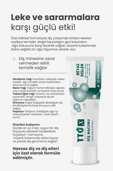 TTO X Hassas Dişler Ve Diş Etleri İçin Beyazlatıcı Diş Macunu - Resim 5