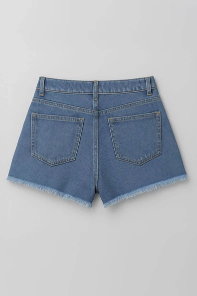 Kadın Yüksek Bel Kemerli Jean Şort Etek - 2