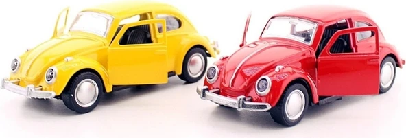 Sarı Kırmızı 2 Adet Çek-Bırak Metal Vosvos Araba Dekoratif Dıe Cast Büyük Boy 12 CM Sarı Kırmızı - 3