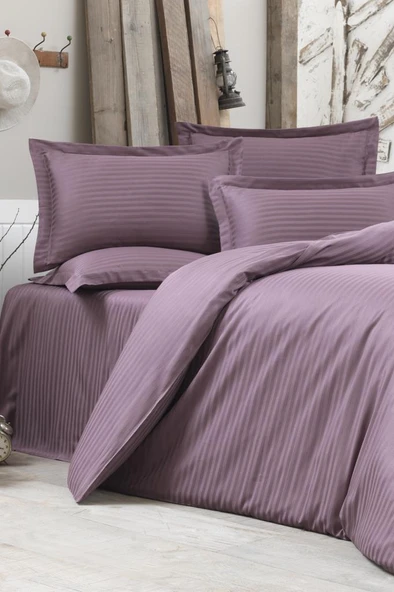 Çeyiz Diyarı Stripe Çift Kişilik PollySaten Nevresim Takımıı Lila ürün görseli
