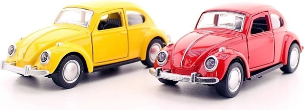 Sarı Kırmızı 2 Adet Çek-Bırak Metal Vosvos Araba Dekoratif Dıe Cast Büyük Boy 12 CM Sarı Kırmızı