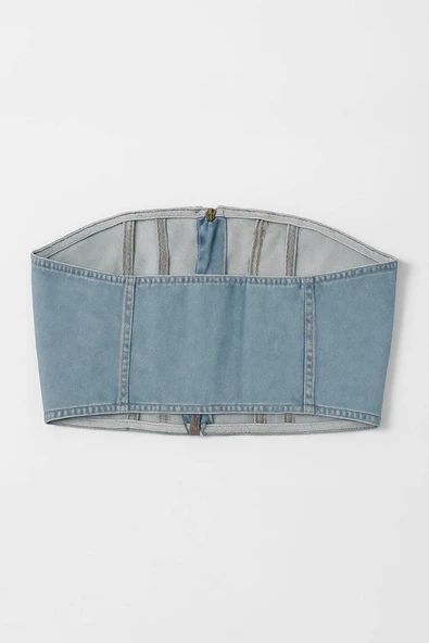 Fermuarlı Jean Büstiyer - 4