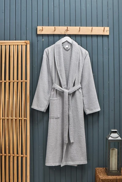 Polo Life Kutulu %100 Pamuk Tek Bornoz Şalyaka-Gri (L Beden)