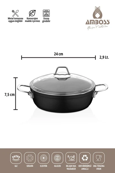 Amboss Dark 24 cm Basık Titanyum Kaplama Tencere - 2