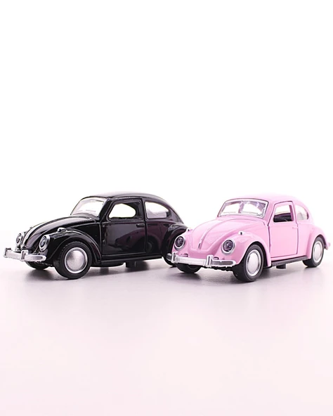 Sevgiliye Eşe Sürpriz Nostaljik Hediye 2 Adet Siyah Pembe Metal Vosvos Araba Dıe Cast Büyük Boy 12CM - 4