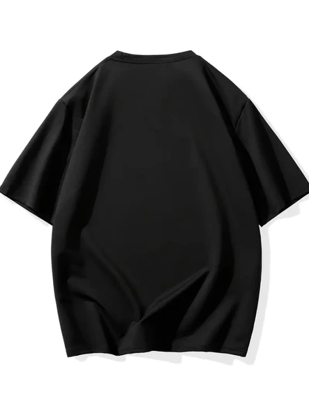 Baskılı Oversize Bisiklet Yaka T-shirt - Siyah - 2