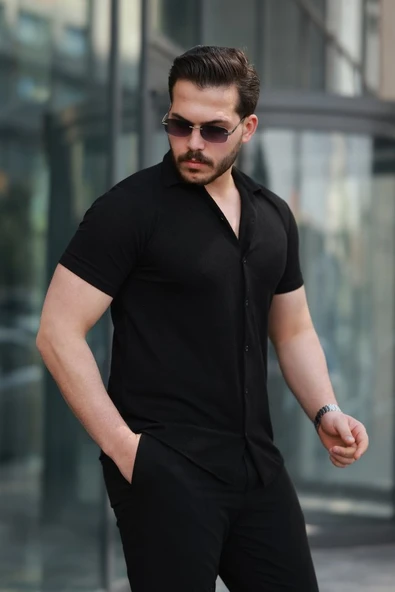 Erkek Kısa Kollu örme Kumaş Pamuklu Gömlek - 2