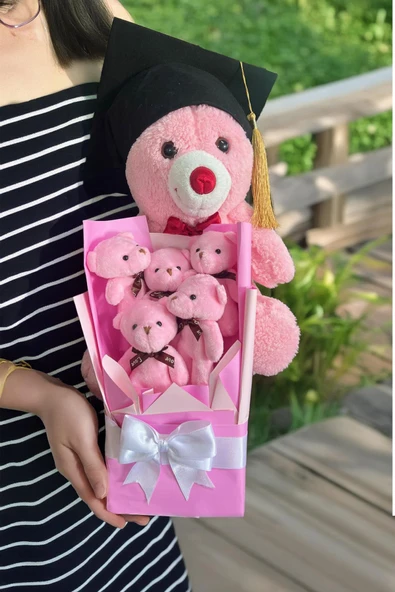 Mezuniyet Hediyesi:  Mezun Peluş Ayıcık & Pembe Ayıcık Buketi - 5