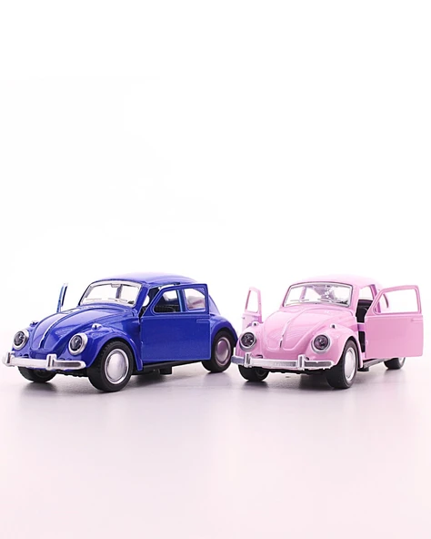 2 Adet Lacivert Pembe Metal Vosvos Araba Dıe Cast Sevgiliye Dekoratif Sürpriz Hediye Büyük Boy 12cm - 2