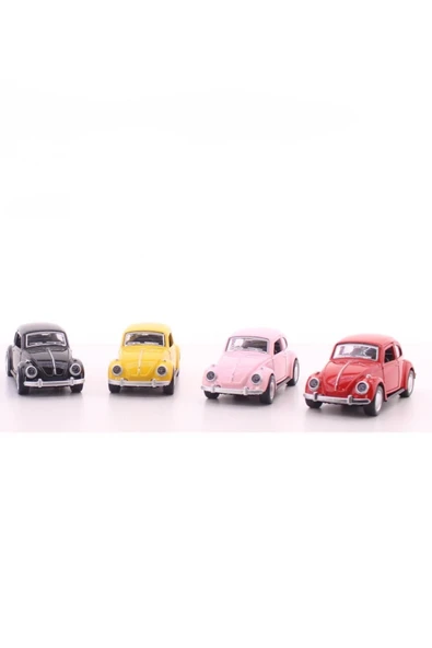 Dekoratif Nostaljik Hediye 4 Adet Renkli Çek-bırak Metal Vosvos Araba Dıe Cast Büyük Boy 12CM - 4
