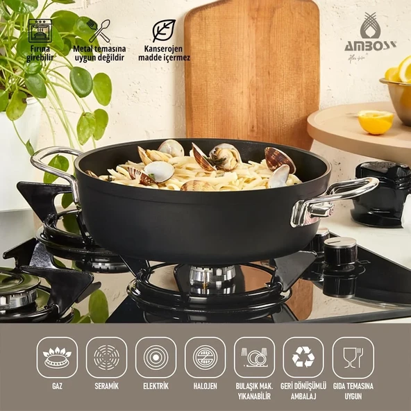 Amboss Dark 30 cm Basık Titanyum Kaplama Tencere - 4