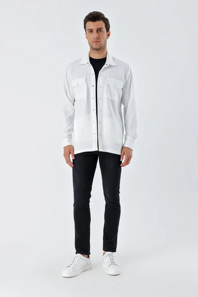 20193 Oversize Erkek Gömlek - Beyaz - 2