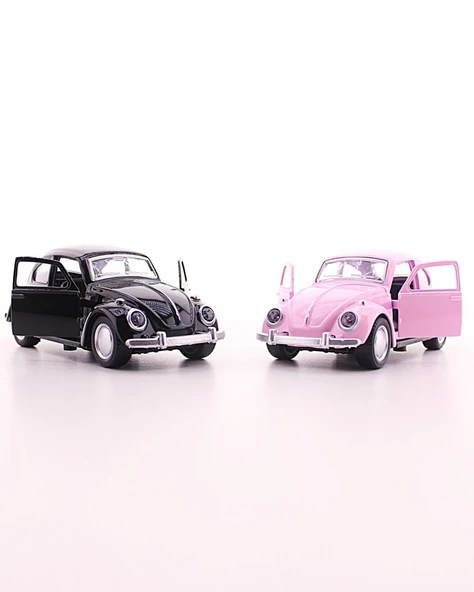 Sevgiliye Eşe Sürpriz Nostaljik Hediye 2 Adet Siyah Pembe Metal Vosvos Araba Dıe Cast Büyük Boy 12CM - 3