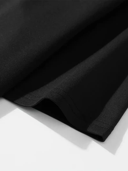 Baskılı Oversize Bisiklet Yaka T-shirt - Siyah - 3