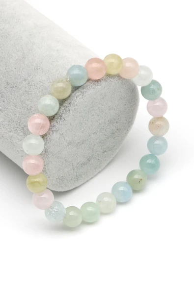 Akuamarin-Morganit-Heliodor Doğal Taş Bileklik 8 mm Küre Kesim ürün görseli