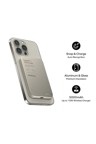 Momax Titanium Wireless Kablosuz Powerbank 5000mAh MagSafe Uyumlu - 4