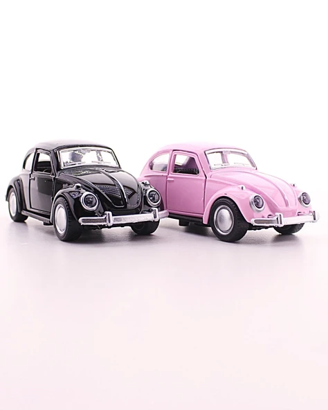 Sevgiliye Eşe Sürpriz Nostaljik Hediye 2 Adet Siyah Pembe Metal Vosvos Araba Dıe Cast Büyük Boy 12CM