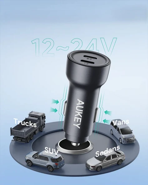AUKEY 65W Type-C Çift Çıkışlı PD3.0 - Quick Charger3.0 Araç Şarj Aleti Başlığı CC-Y23-BK 65W - 3