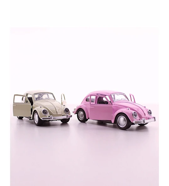Sevgiliye Eşe Sürpriz Nostaljik Hediye 2 Adet Beyaz Pembe Metal Vosvos Araba Dıe Cast Büyük Boy 12cm - 2