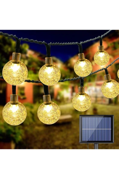 Solar Enerjili 50 Led 7 Metre Sarı Led Işık Bahçe Teras Balkon Ağaç Lamba Aydınlatması