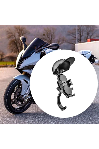 Titreşim Önleyicili Otomatik Tuşlu Şapkalı Motorsiklet Bisiklet Telefon Tutacağı Ayna Bağlantılı - 5