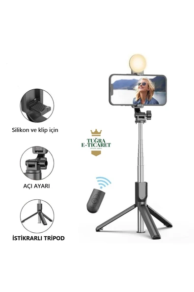 Katlanabilir Çelik Malzemeli 113 cm El Monopod Selfi Telefon Tutucu Uzatılabilir Mini Tripod