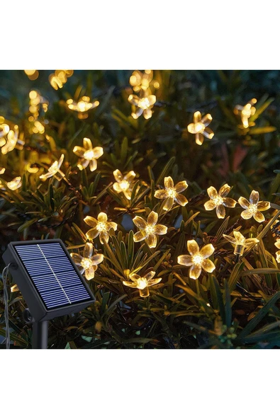 Solar Enerjili 50 Led Papatya 5 Mt Siyah Kablo 8 Kademeli Bahçe Ağaç Teras Aydınlatma Dekor Işık