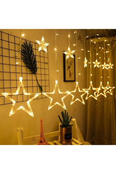 Perde LED Fişli 3 Metre 8 Animasyonlu Sarı Dizi Işık Aydınlatma Süsleme Dekor (Kutulu Paket) - 7
