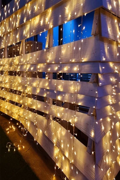 12 Saçaklı 3x2 Mt Dekoratif 240 Led Işık 8 Mod Sarkıt Sarı Renk Ip Perde - 4