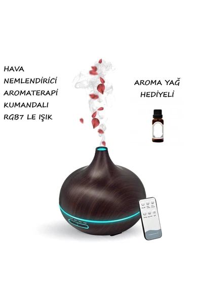 Büyük Hava Nemlendirici Aromaterapi Ultrasonik Ortam Nemlendirici Kumandalı 7 Işıklı 550mL