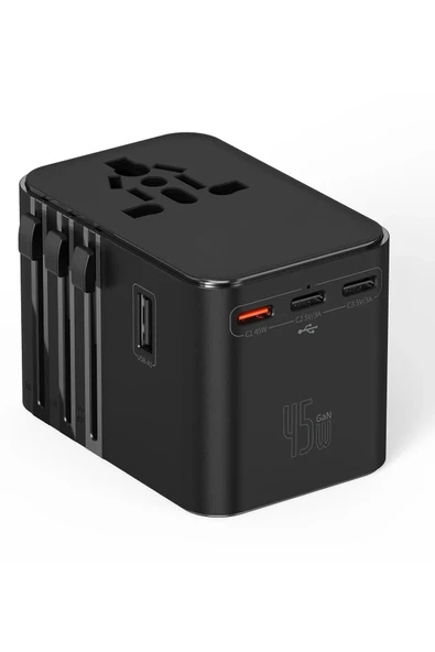 Yeni Nesil Ulusal Hızlı Şarj Destekli Seyahat Tipi 25W Adaptör 1 UsbA 2 Usb C 1 AC Girişli