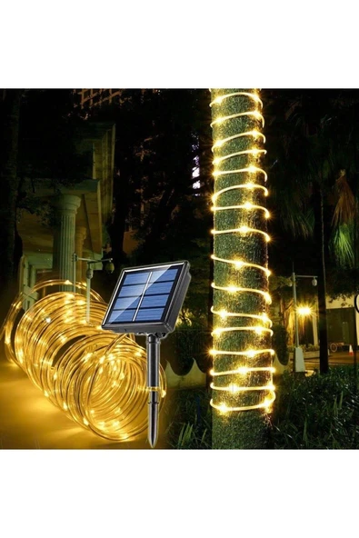 Solar Enerjili Hortum Kaplamalı Sarı Gün Işığı LED İç Dış Mekan Bahçe Balkon Teras Aydınlatma Dekor