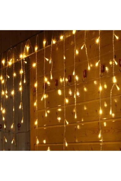 16 Saçaklı 4 Mt Dekoratif 96 Led Işık Sarkıt Sarı Renk Ip Perde - 5