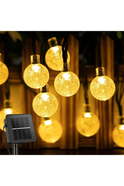 Solar Enerjili Kristal Dize Top Gün Sarı Işık 7 Metre Bahçe Aydınlatma Led Işık (50 TOP LED)