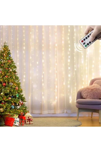 Tel Perde LED 3x3 10 Saçaklı 300 LED Kumandalı Işık USB Girişli - 4