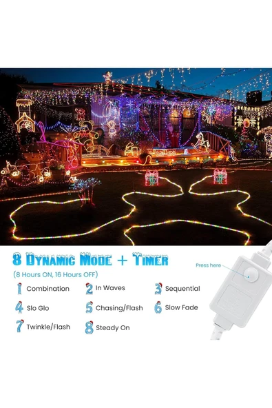 10 Metre 480 LED Halat Işık, Su Geçirmez İç ve Dış Mekan Kapalı Şeffaf Tüp, Aydınlatma Dekorasyon - 2