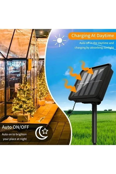 Solar Enerjili 10 Metre Gün Işığı Bahçe Balkon Teras Aydınlatma Dekor Süsleme Boncuk LED - 4