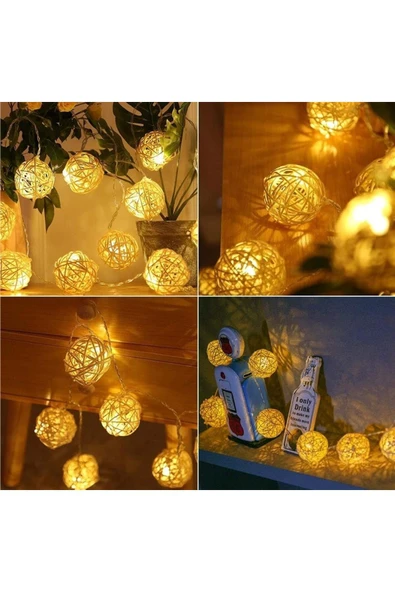 2m 10 Led Top Pilli Şeffaf Kablolu Süsleme Dekor Işık Gün Işığı