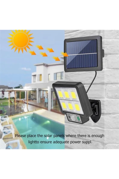 Solar Güneş Enerjili Hareket Sensörlü Solar Aydınlatma 3 Mod 5 Metre Kablo Uzunluk