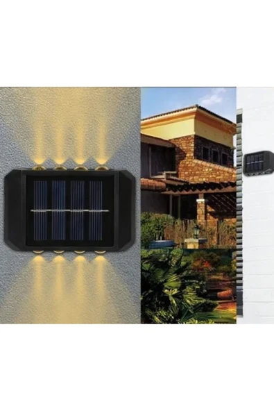 Modern 8 Ledli Solar Güneş Enerjili Duvar Aplik Lamba Bahçe Balkon Duvar Dekor Aydınlatma 2 Adet