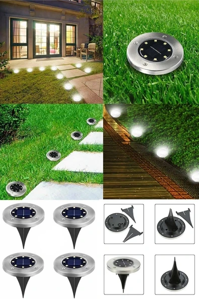 8 Led'i Solar Güneş Enerjili Işık Bahçe Dekor Aydınlatma Lambası 4 Adet