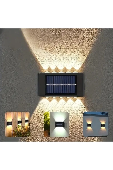 Solar Güneş Enerjili Modern 10 Ledli Solar Duvar Lamba Dekorasyon Aydınlatma Aplik Gün Işığı