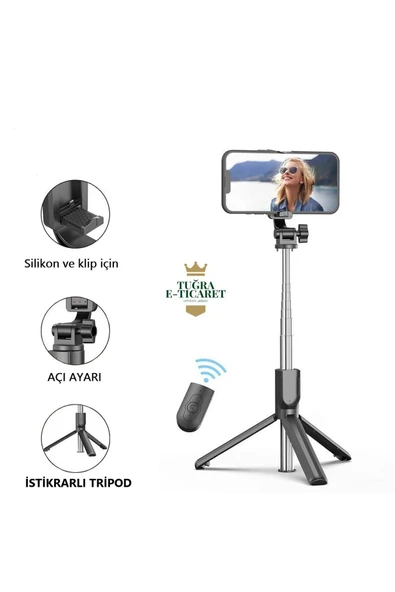 Katlanabilir Çelik Malzemeli 113cm El Monopod Selfi Telefon Tutucu Uzatılabilir Mini Tripod