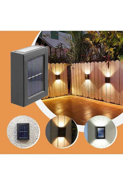 Solar Led Çift Taraflı Duvar Lambası Güneş Enerjili Aydınlatma Dekorasyon Aplik Işık 1'li