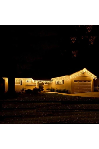 16 Saçaklı 4 Mt Dekoratif 96 Led Işık Sarkıt Sarı Renk Ip Perde - 6